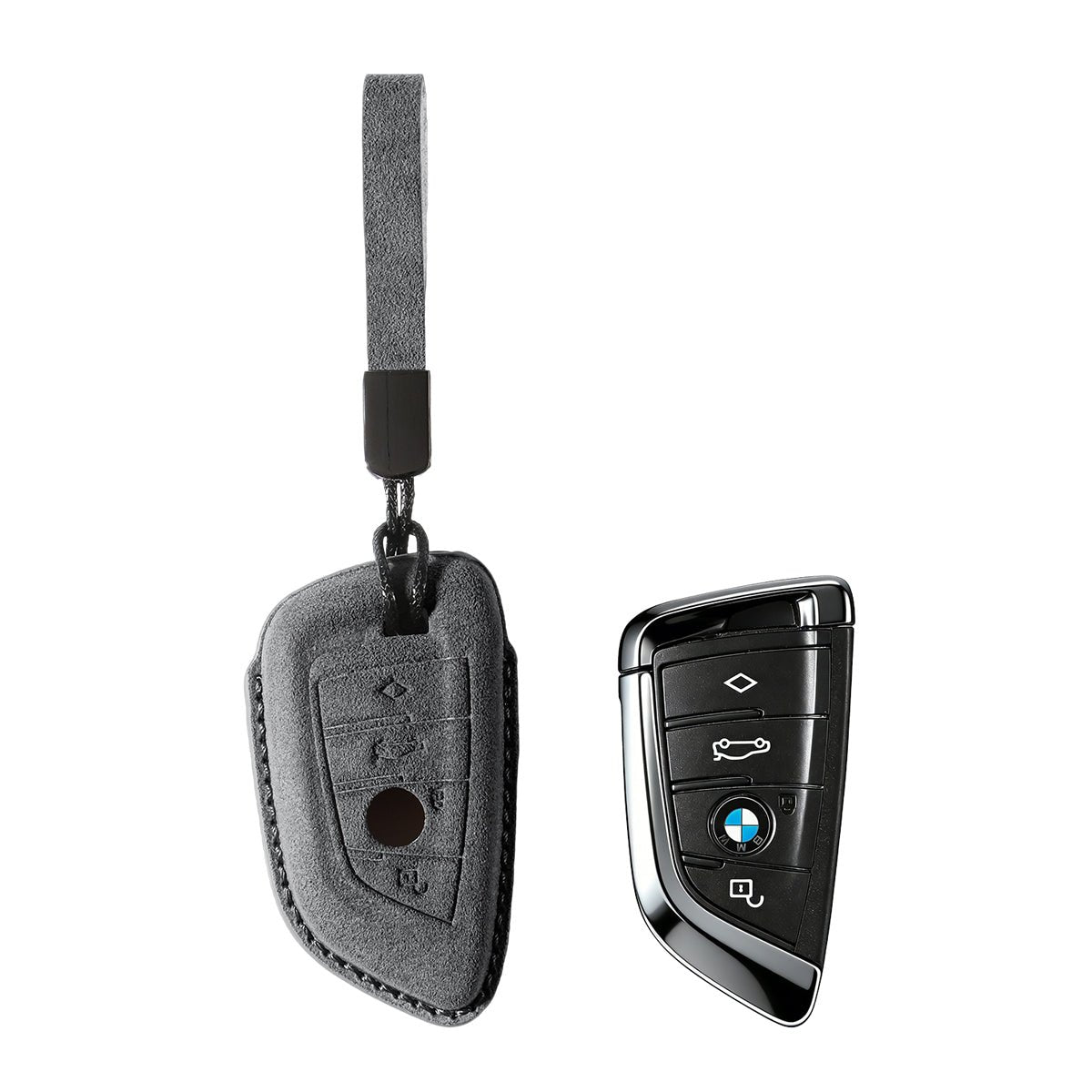 Alcantara Car Key Fob Cover for BMW | Model E with Buckle - Space Grey - Alcanside
