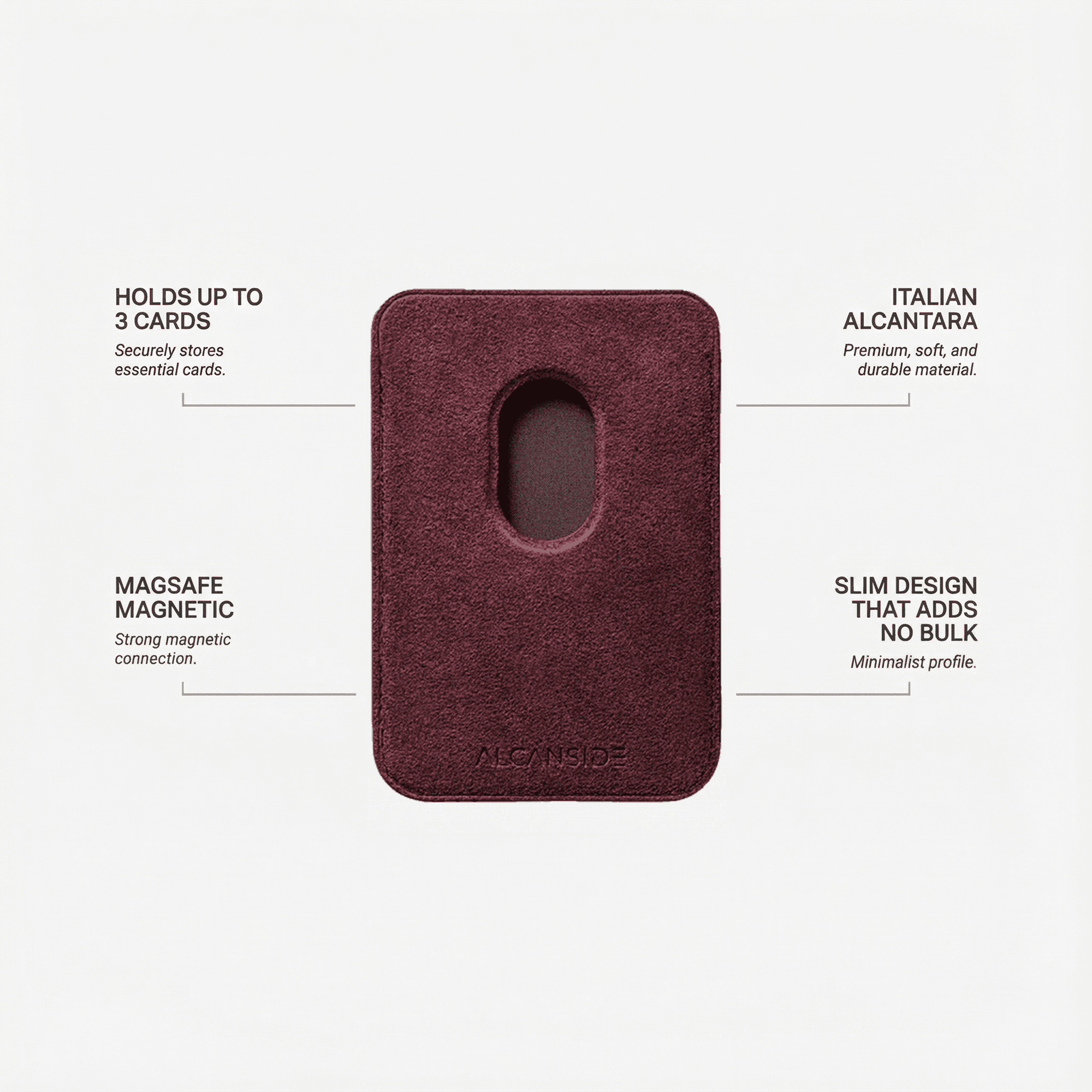 Alcantara MagSafe Wallet - Wine Red - Alcanside
