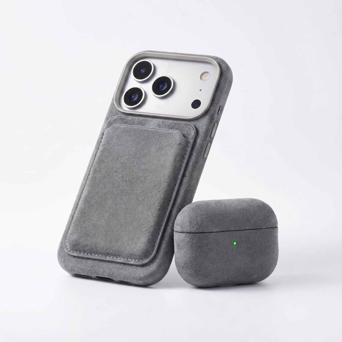 iPhone 18 Pro Alcantara case with MagSafe wallet and AirPods case