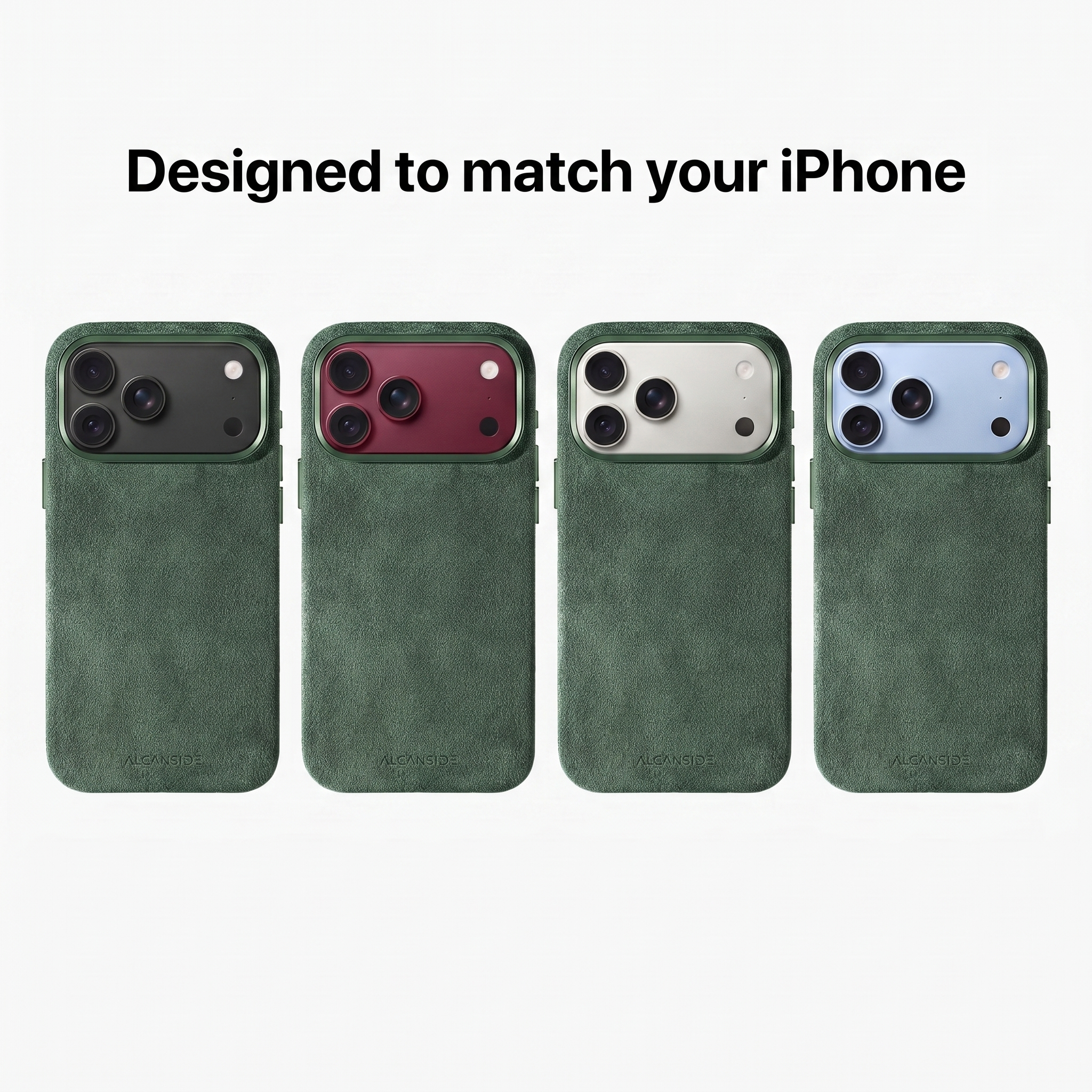 Midnight Green Alcantara cases designed to match every iPhone 18 colour