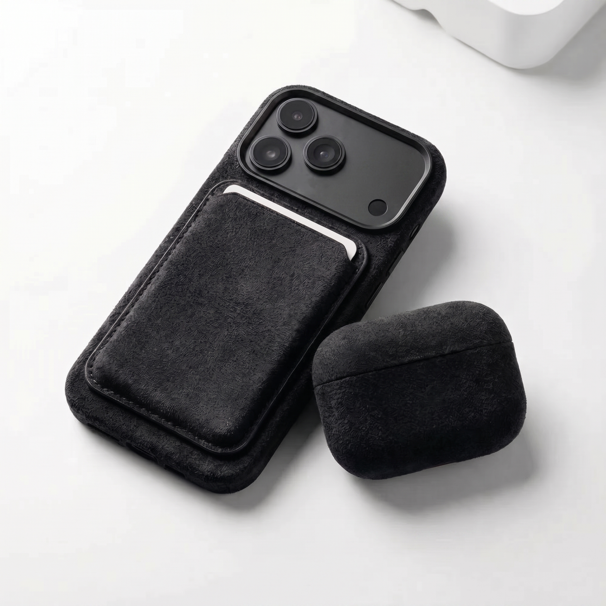 iPhone 18 Pro Max Alcantara case with MagSafe wallet and AirPods case