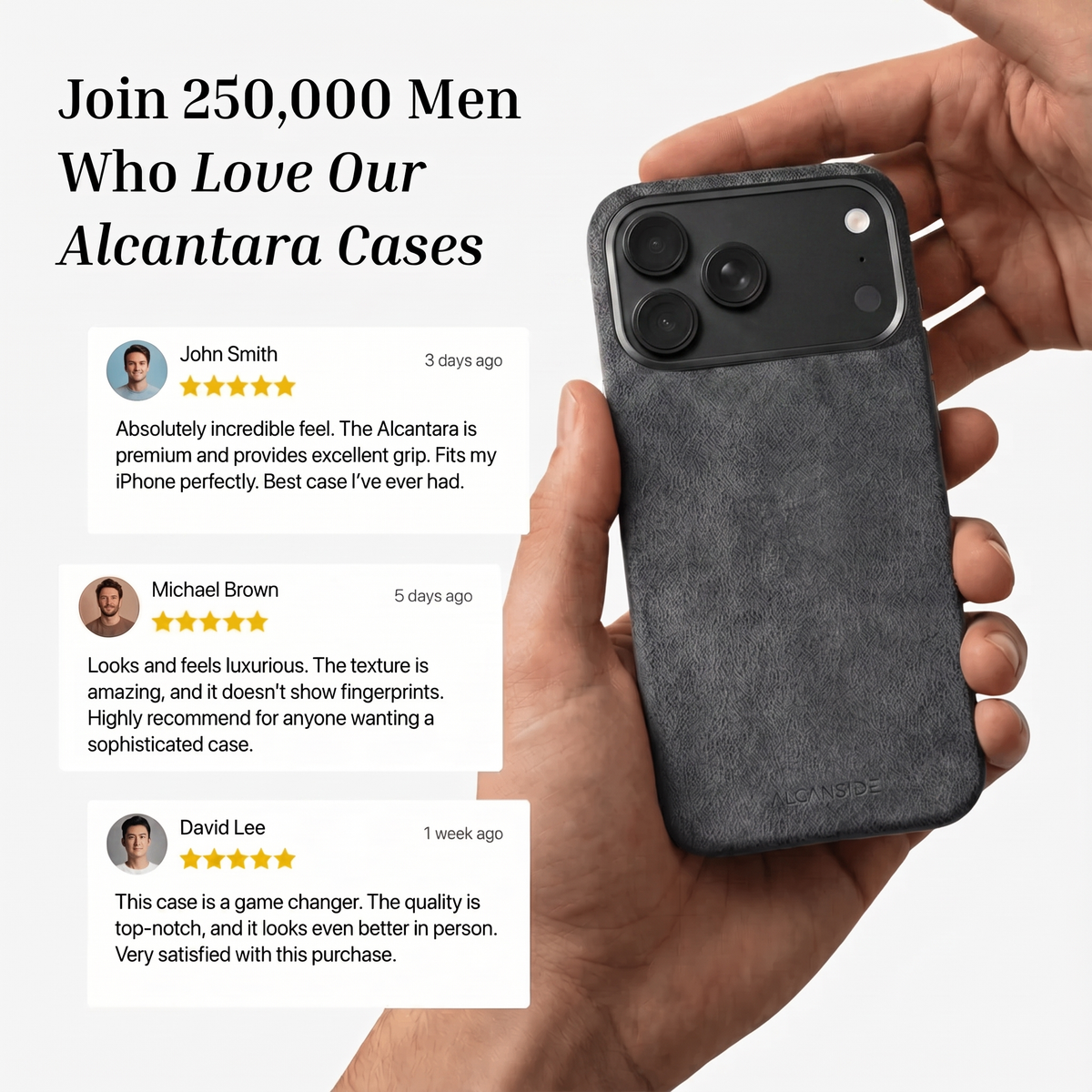 Customer reviews of the Space Grey Alcantara iPhone 18 Pro Max case