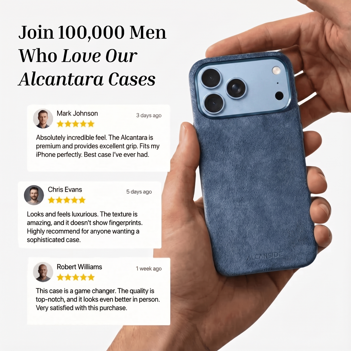 Customer reviews of the Ocean Blue Alcantara iPhone 18 Pro case